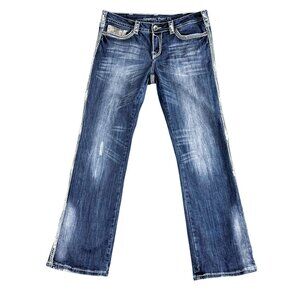 Cowgirl Tuff Co Shazam Bootcut Jeans W32 L33 Sequined Barbed Wire Embellished